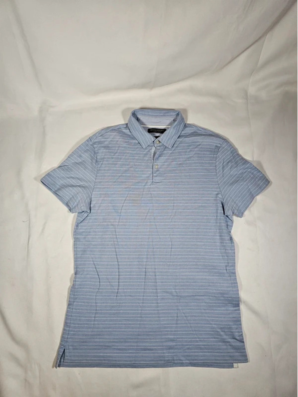 banana republic luxury touch mens blue stripe short sleeve polo shirt size small